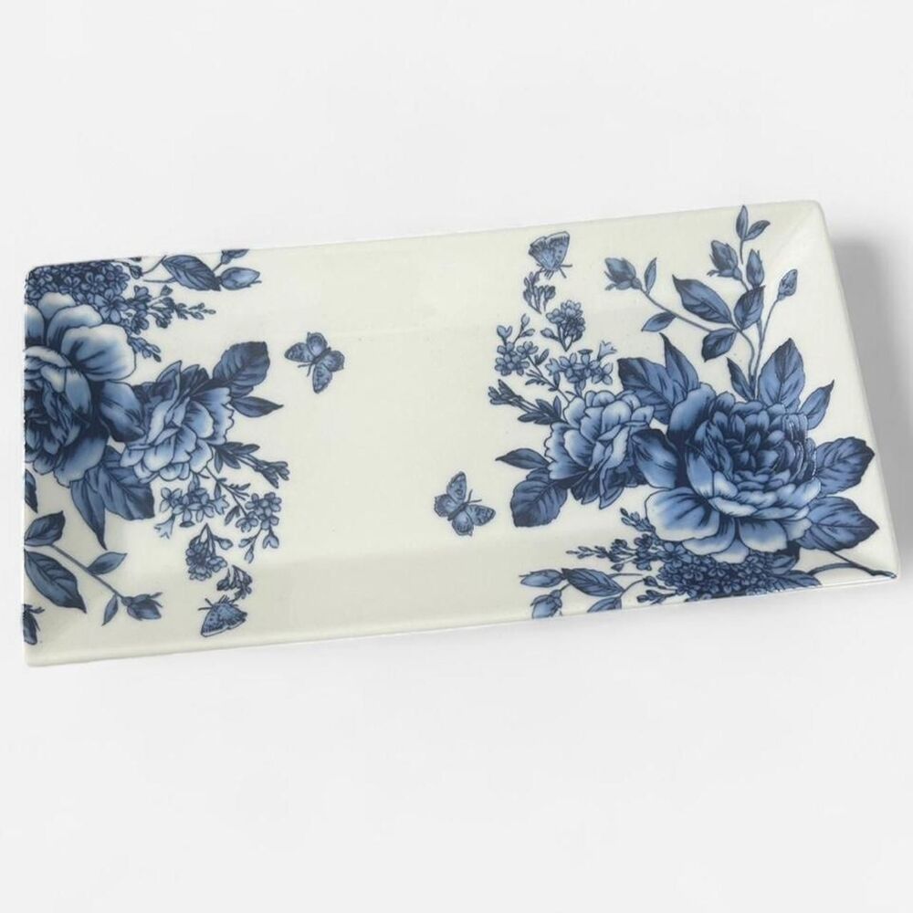 Blue and White Floral Delft Style Serving Tray